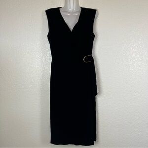 J.PETERMAN Stretch Black Faux Wrap Fit & Flare V-Neck Sleeveless Dress size 10